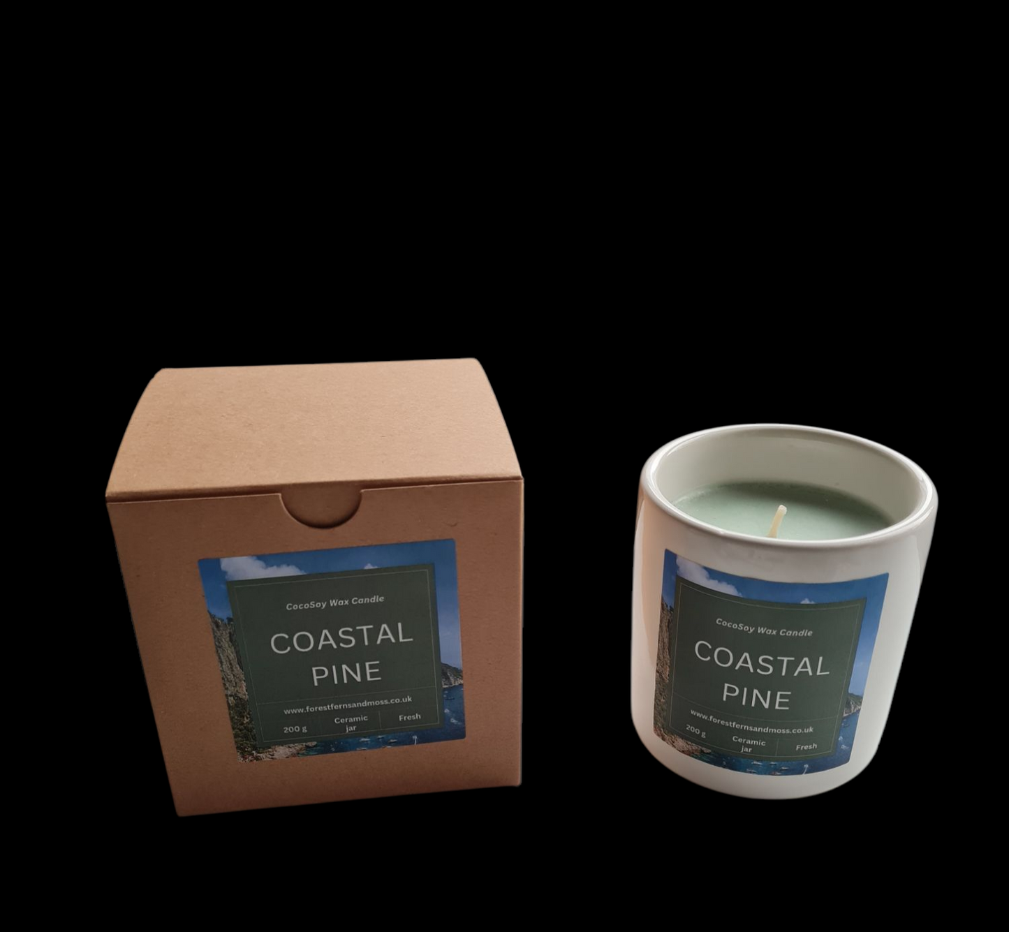 WHITE CERAMIC CANDLE - COASTAL PINE
