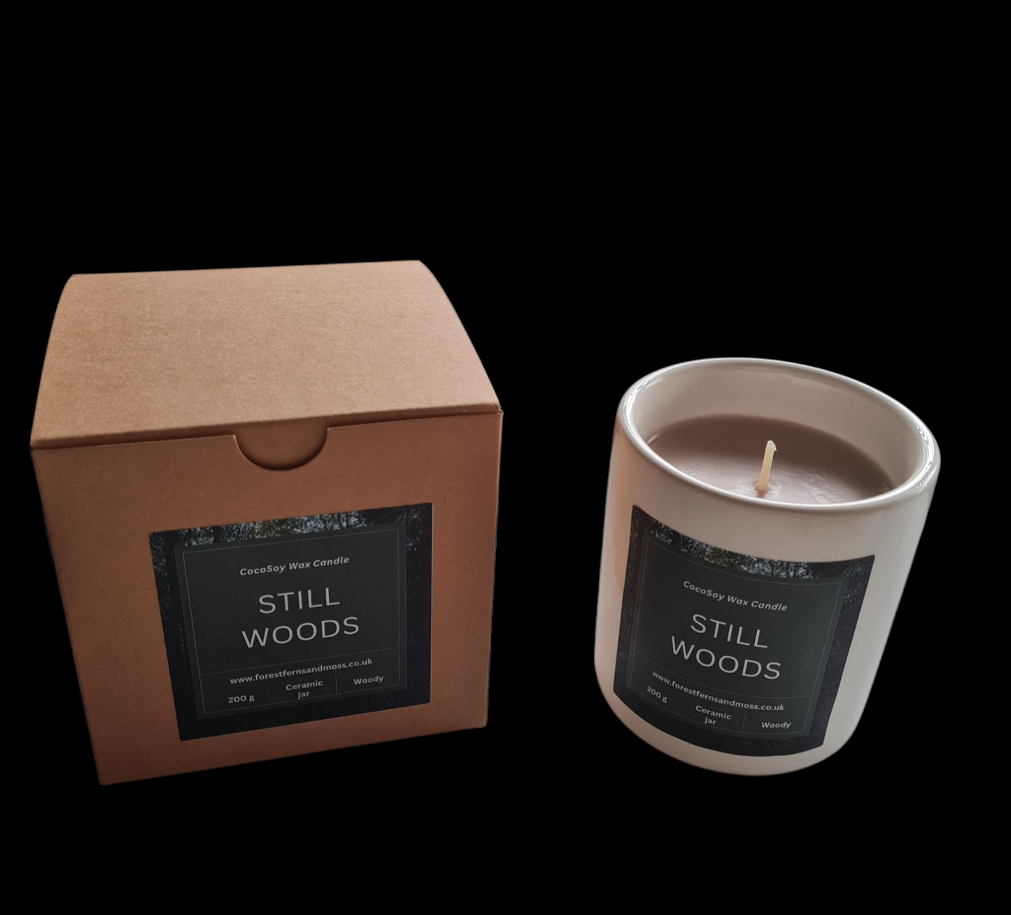 WHITE CERAMIC CANDLE - STILL WOODS