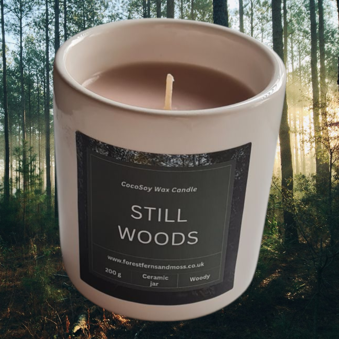 WHITE CERAMIC CANDLE - STILL WOODS