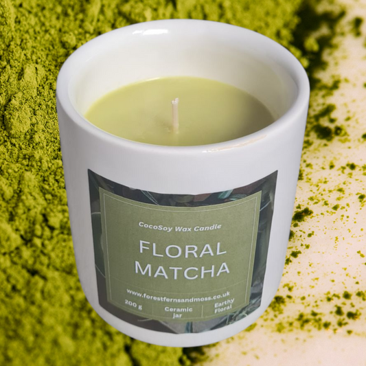 WHITE CERAMIC CANDLE - FLORAL MATCHA