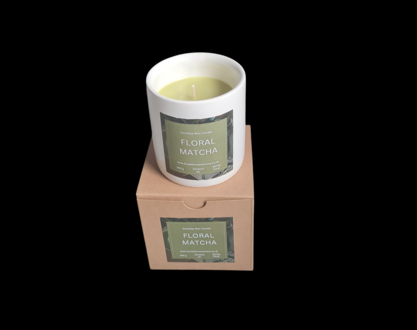 WHITE CERAMIC CANDLE - FLORAL MATCHA