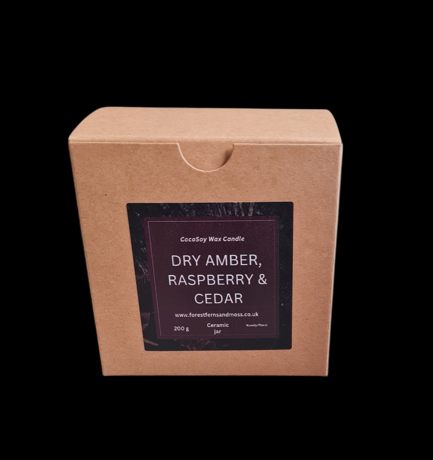 WHITE CERAMIC CANDLE - DRY AMBER, RASPBERRY & CEDAR
